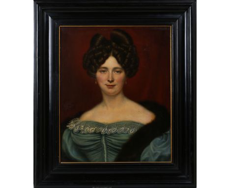 Cornelis Cels - Half Length Portrait of Henriette Cornelia Binen née Ninaber, oil on canvas, signed and dated 1828 recto, lab
