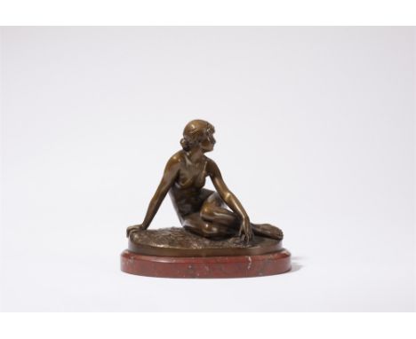 Peter Breuer (1856 - 1930), FrühlingBronze mit goldbrauner Patina, rosso antico-Marmor. Hinten graviert "Peter Breuer 1890" u