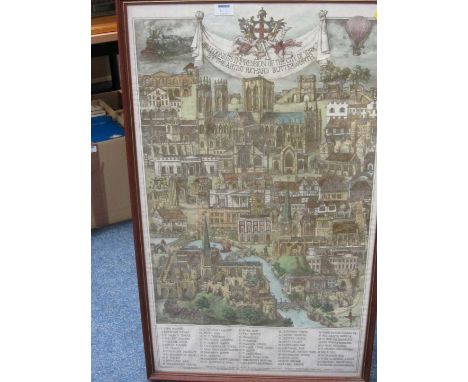 'Balloonists Impression of the City of York' by the artist Richard Butterworth colour print