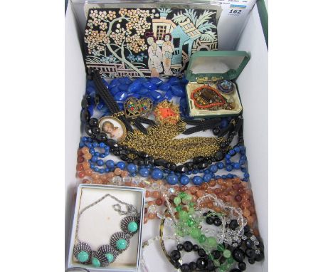 Art Deco evening purse, vintage costume jewellery in one box