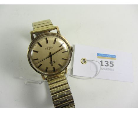 Gents Rotary wristwatch hallmarked 9ct on Fixo- Flex bracelet