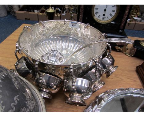 Silver plated punch bowl D26cm  with ladle and cups 