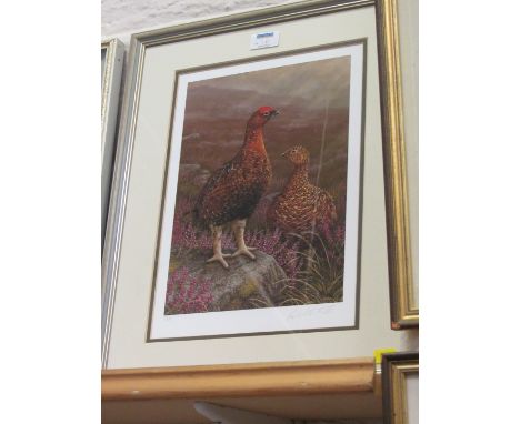Grouse in Moorland landscape, Robert Fuller limited edition colour print signed and numbered 1/850 in pencil