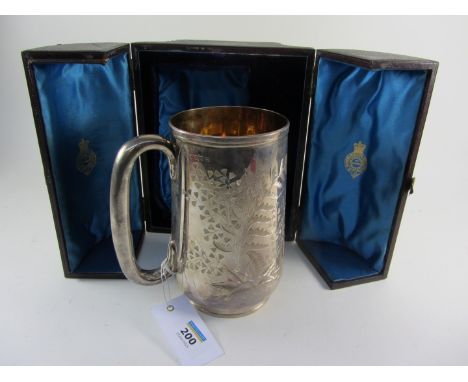 Victorian silver presentation tankard by Josiah Williams & Co Exeter 1876 retailed by Manoah Rhodes Bradford cased
 'presente