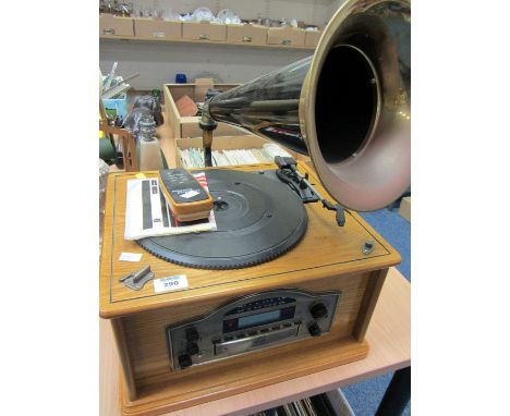 Reproduction music system with CD and record player - plus records in two boxes 