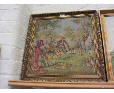 Hunting scene framed Dutch tapestry panel Early 20th Century