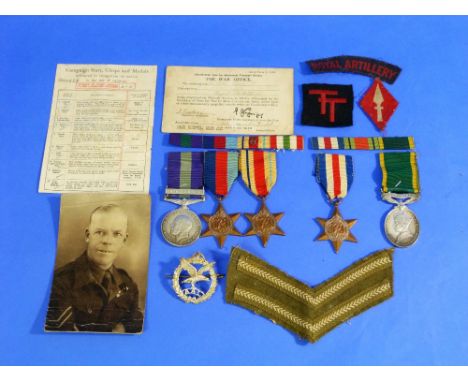 Medals; an incomplete group of five medals, awarded to 1044026 Frank Lewis, Royal Artillery, comprising General Service Medal