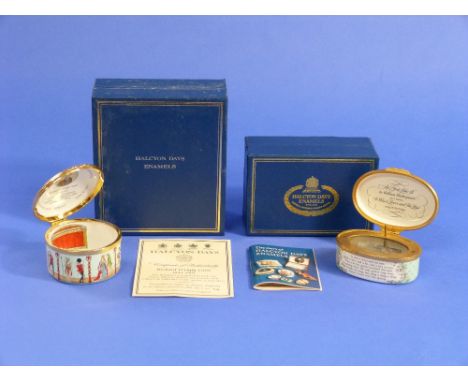 A Halcyon Days Enamel box, commemorating Richard D'Oyly Carte, in original box with certificate, together with a damaged musi
