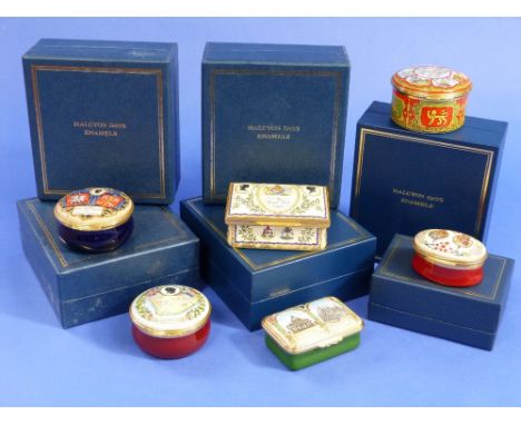 A Collection of five Halcyon Days Enamel Boxes commemorating State Visits to the following: Spain, Oct 1988, Russia, Oct 1994