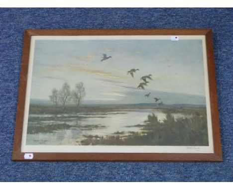 Peter Markham Scott (British, 1909-1989) By Darkness the Marsh is Full of Mallards print in colours, signed in pencil by the 