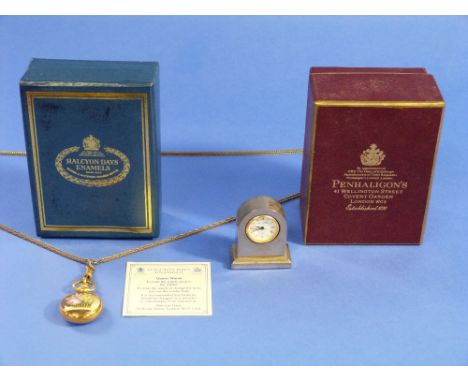 A Halcyon Days replica of a Pendant Watch and Chain, in the Victoria & Albert Museum, in original box, together with guarante