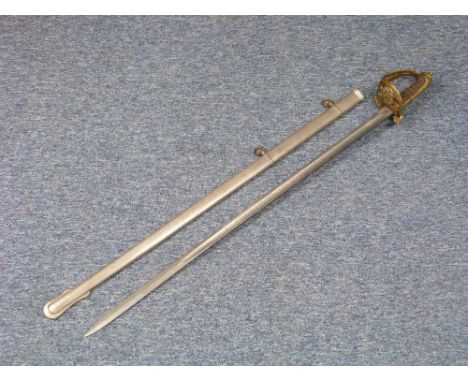 A Victorian Officer's Sword, blade etched with crowned "VR" and stamped 'Proved' within a star, "97201", with pierced and scr