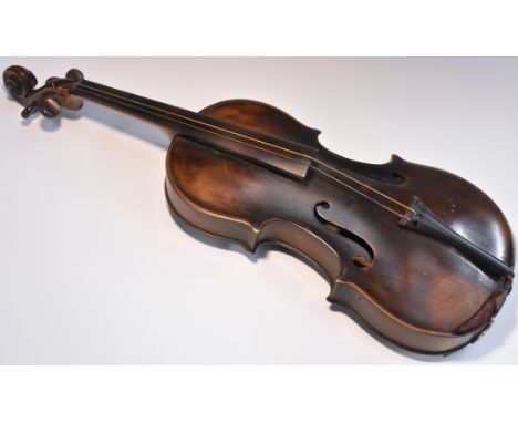 A 19th century German violin, 36.1cm long two-piece back excluding button, interior label inscribed in ink manuscript Joseph 