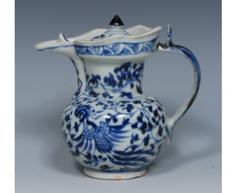 A Chinese Shipwreck libation ewer, of small proportions, painted in underglaze blue with ho-ho birds and scrolling foliage, k