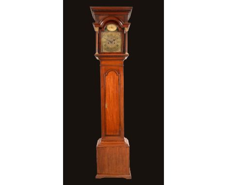 A George II mahogany longcase clock, 27cm brass dial, inscribed Hindley, York, Roman and Arabic numerals, subsidiary seconds 