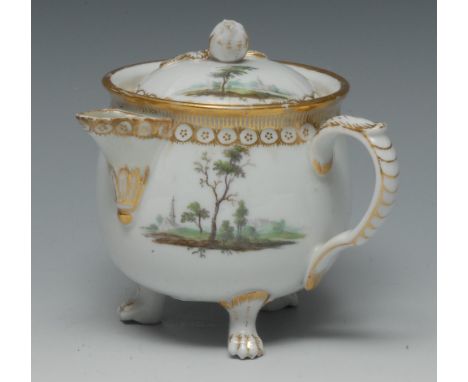 An 18th century Royal Copenhagen cream jug and cover,  painted within a gilt flower roundel border, slightly domed cover, flo