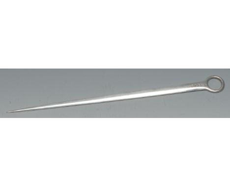 A George III silver meat skewer, ring terminal, 30.5cm long, London 1794