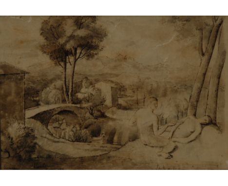 Lionel Frederic Ellis CVO CBE DSO MC (1885 - 1970)Idyll by the Riversigned, titled and indistinctly dated, pen, ink and wash 