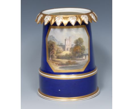 A Bloor Derby Named-View spreading cylindrical night light or vase, painted in the manner of Daniel Lucas Snr with Haddon Hal