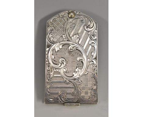 A Victorian silver aide memoir, engine turned and engraved with scrolling foliage, 6.5cm long, Nathaniel Mills, Birmingham 18