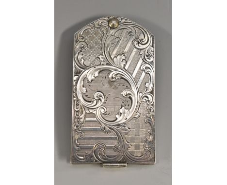 A Victorian silver aide memoir, engine turned and engraved with scrolling foliage, 6.5cm long, Nathaniel Mills, Birmingham 18