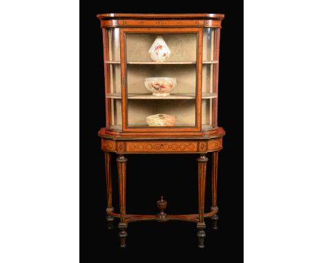 A Victorian parcel gilt satinwood and marquetry salon display cabinet, in the Louis XVI taste, the break centre upper stage w