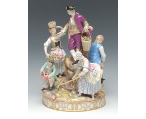 A Meissen figure group, The Gardeners, after the model by M.V.Acier and J.C.Schonheit, modelled in the round as a central mal