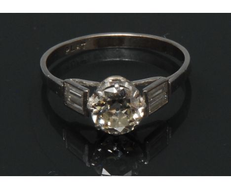 A diamond ring, single round brilliant cut, measuring approx 6.4mm x 3.3mm, estimated diamond weight approx 0.75ct, eight cla