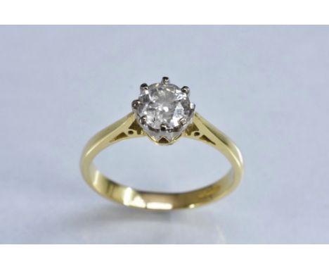 A diamond solitaire ring, round brilliant cut diamond measuring approx 6.4mm x 6.3mm x 3.8mm, calculated diamond weight appro