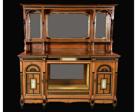 A Victorian Aesthetic Movement walnut, ebonised and Jasperware mounted sideboard, by Lamb, Manchester, stamped and numbered 1