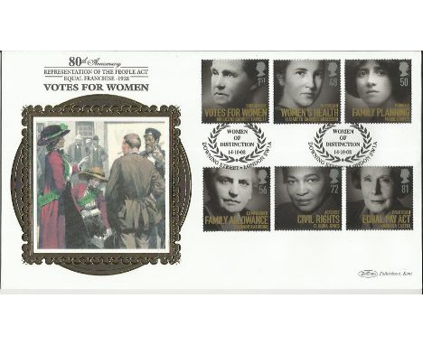 Votes for Women first day cover. 14th October 2008 Benham 80th Anniversary of the Representation of the People Act, Votes for