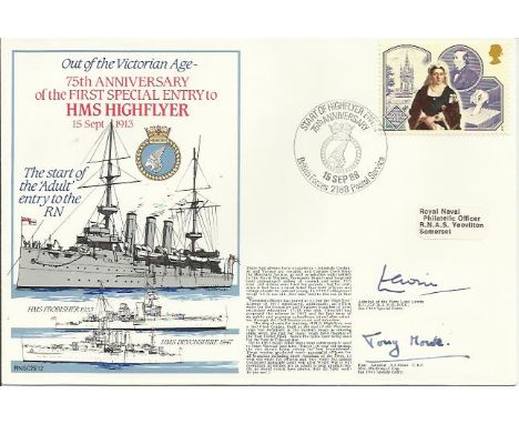  Lord Lewin and Admiral Monk signed 75th anniv of the first special entry to HMS Highflyer  Good condition. All signed items 