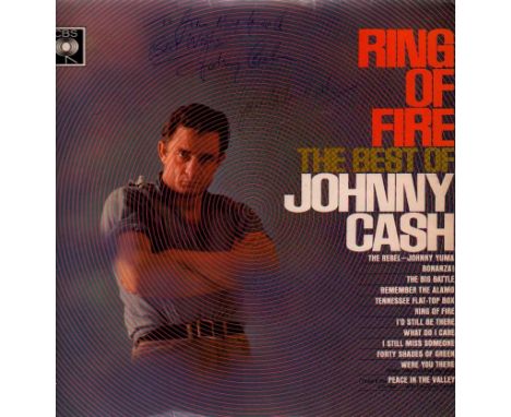 Johnny Cash signed record. LP of Ring of Fire - The Best of Johnny Cash signed on the front of the sleeve by Johnny Cash and 