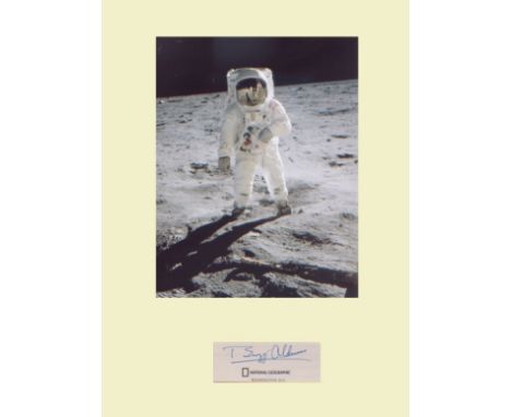 Apollo 11 - Buzz Aldrin - First  Moonlanding. Signature of Buzz Aldrin with picture on moon. Professionally in magnolia to 16
