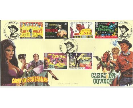 Carry On Classic films first day cover. 10th June 2008 Bradbury Classic Films first day cover with the full set of stamps and