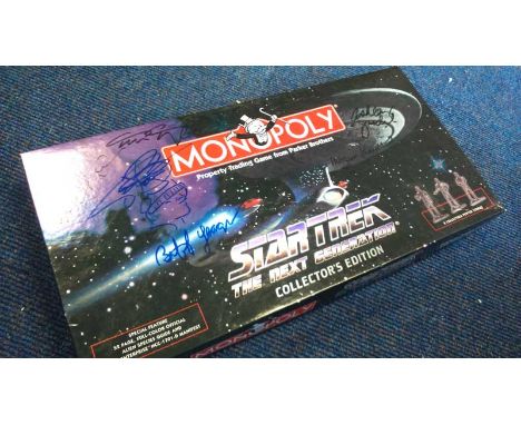 Star Trek Monopoly autographed game. Boxed set of Star Trek The Next Generation Monopoly Edition. Signed on the lid, top and 