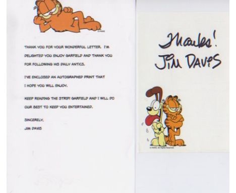 Garfield - Jim Davis. Handsigned print from Garfields artist with unsigned typed letter. Excellent.  Good condition. All sign