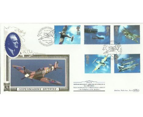 RJ Mitchell first day cover. 10th June 1997 Benham Supermarine Spitfire first day cover with the five aviation stamps and Sou