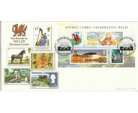 Celebrating Wales first day cover. 26th Feb 2009 Stamps of Wales first day cover with Celebrating Wales miniature sheet and S