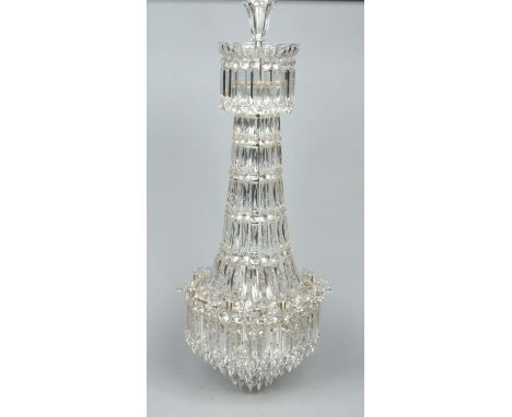 A 19th century silver plated and cut crystal eight branch chandelier, 1m 10cm high, 40cm wide. Condition Report. To be used a