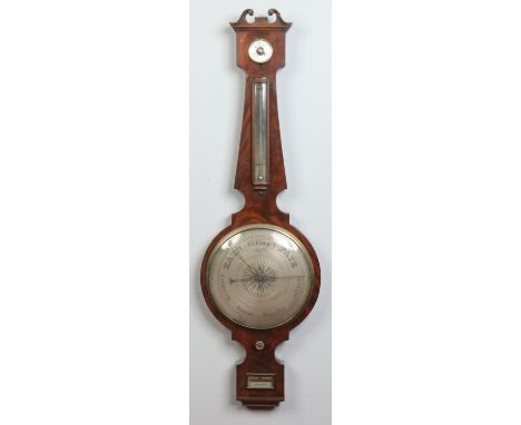 A large Regency mahogany banjo wall barometer with engraved silvered dials. Signed L. Balerna, Halifax, 1m 16cm, main dial 30