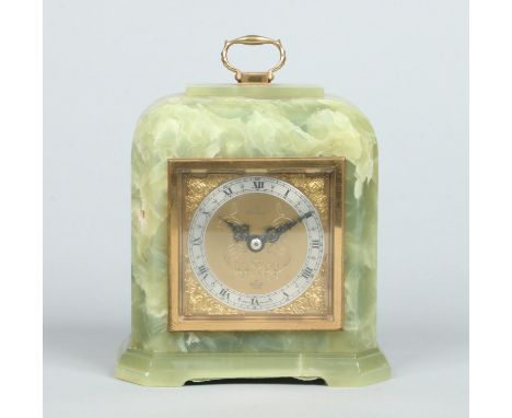 An onyx cased Elliot mantel clock. With square gilt dial having silvered chapter ring. Signed Ness, Edinburgh, 20cm. Conditio