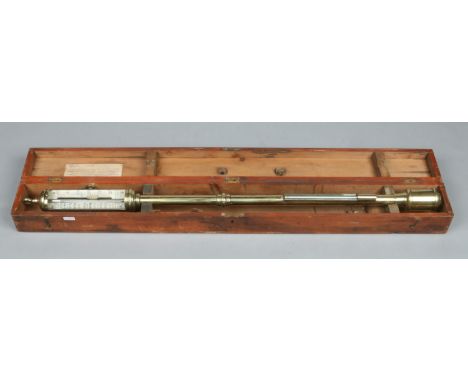 A 19th century cased brass stick barometer by makers Negretti & Zambra. The case label inked for Capt. George Stadden, 96cm.