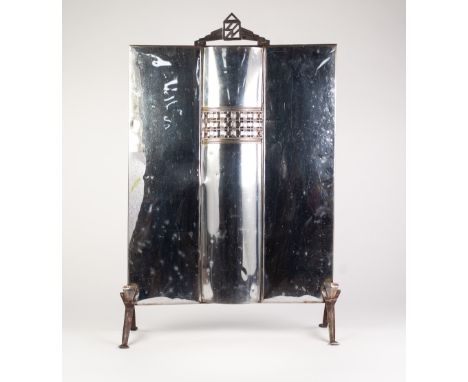 FRENCH ART DECO CHROME PLATED FIRE SCREEN, of oblong form the bow fronted centre section decorated with woven panel and pierc