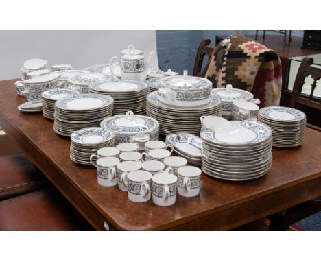 ROYAL WORCESTER ENGLISH FINE BONE CHINA 'PADUA' PATTERN DINNER AND COFFEE SERVICE FOR 14 PERSONS, viz two COFFEE POTS, BUTTER