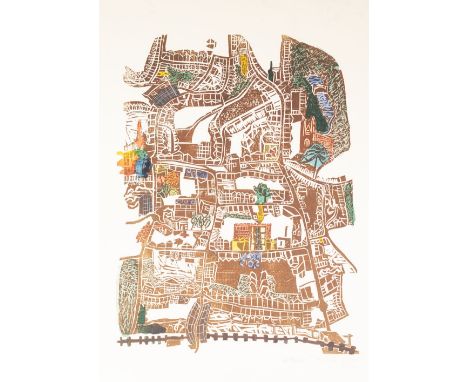 L.J. SMITH (TWENTIETH CENTURY) ARTIST SIGNED COLOURED WOODBLOCK PRINT 'St Albans' map 2 Signed. Titled and dated 19?6 The ima