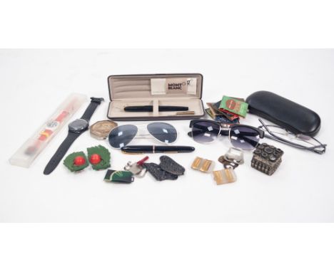 TWO SWATCH WRIST WATCHES, together with a WATERMAN'S INK PEN with 18ct gold knib, another in Mont Blanc case (for a three pen