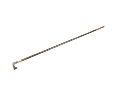 Art Nouveau silver-plated walking cane, the handle depicting a reclining female nude amongst fruiting vines, L87cm 
