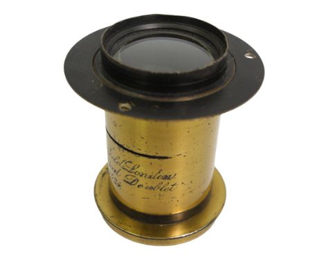 Fallowfield London 10x8 Rapid Doublet brass camera lens, no. 1524, H9cm
