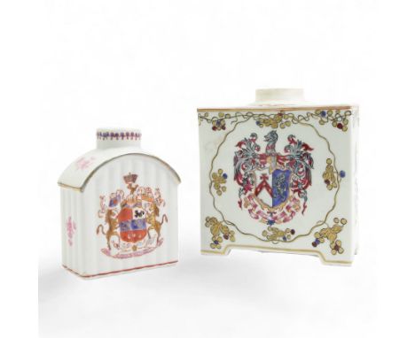 Large Samson Chinese armorial style tea caddy, of rectangular form and raised on bracket feet, H15cm, together with a small C
